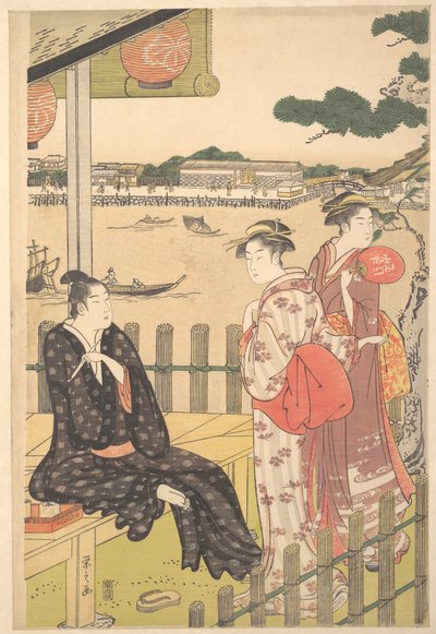 Group at a Tea-house on the Bank of the Sumida River by Chobunsai Eishi