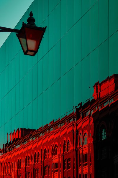 Teal and Red Urban Reflection by Chris Hamilton