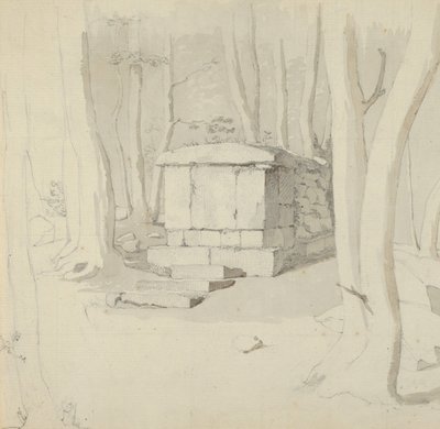 A Stone Tomb in a Forest, verso: Study of a Flower by Christen Købke