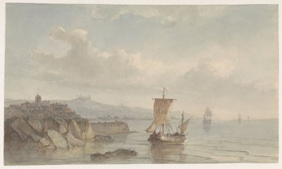 Coastal Landscape with Harbor and Ships on the Water by Christiaan Lodewijk Willem Dreibholtz