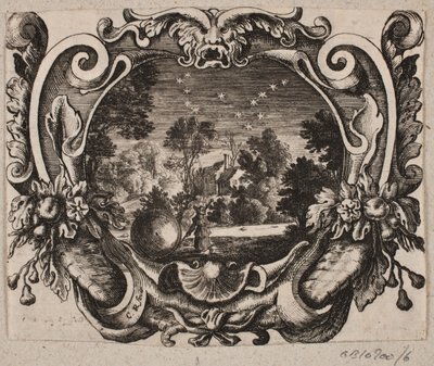 Emblem with Man Rolling a Ball at Night by Christian Rothgiesser