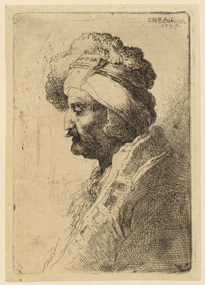 Bust Portrait of a Man Wearing a Head Covering, in Left Profile by Christian Wilhelm Ernst Dietrich