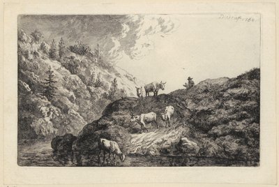 A herd of animals by the river [Oxen driven to water] by Christian Wilhelm Ernst Dietrich
