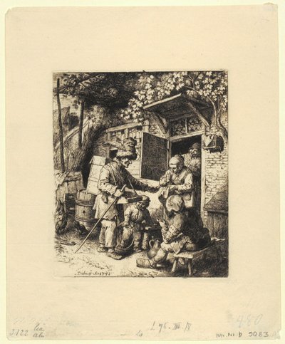 Half-Figure of a Seated Man with a Feathered Hat and Glasses in His Left Hand by Christian Wilhelm Ernst Dietrich