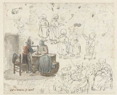 Sketches of Gold Weigher and Children by Christina Chalon