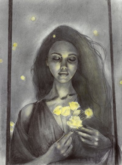 Dreamy Woman Glowing Flowers by Christine Lindstrom