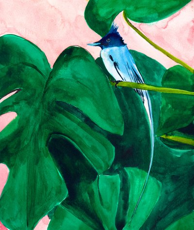 Tropical Bird Monstera Leaf by Christine Lindstrom