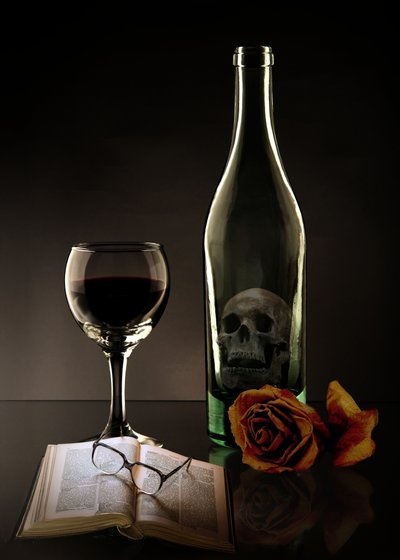 Wine Skull and Rose by Christine SUISSIA