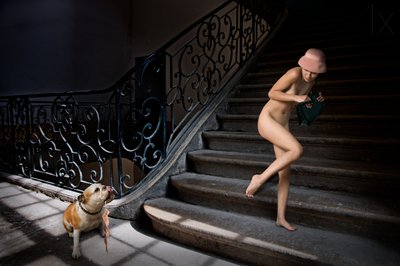Nude Woman Dark Staircase by Christine von Diepenbroek