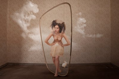 Woman Rabbit Mirror by Christine von Diepenbroek