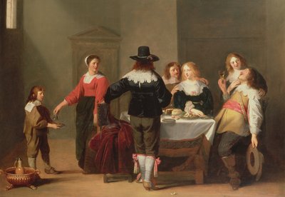 A Guardroom Interior with Soldiers Eating and Drinking in Female Company by Christoffel Jacobsz van der Lamen