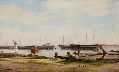 Part of Nyholm with Crane and Some Warships by Christoffer Wilhelm Eckersberg
