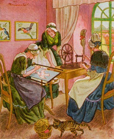 Embroiderer and Spinner by Christophe (1856 1945)