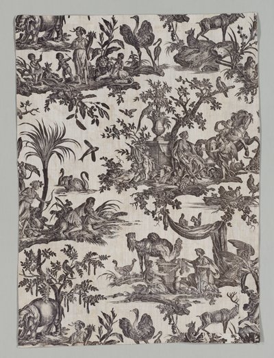 Fragment of Copperplate Printed Cotton with Les quatres parties du monde Design by Christophe Philippe Oberkampf