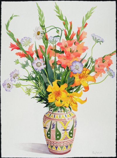 Orange and Blue Flowers in a Moroccan Vase by Christopher Ryland