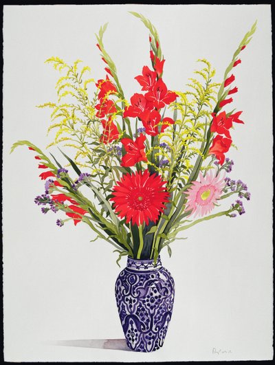 Tiger Lilies, Gladioli and Scabious in a Blue Moroccan Vase by Christopher Ryland