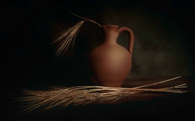 Rustic Pitcher and Wheat by Cicek Kiral
