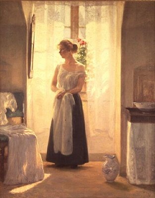 Interior with a Girl Standing in Front of a Mirror by Cilius Anderson