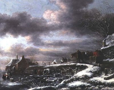 A Winter Landscape with Figures in a Horse-drawn Sledge by Claes  Molenaer