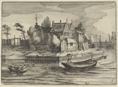 Sloops Near an Estate (Dutch Landscapes, Amaeniores Aliquot Regiunculae) by Claes Jansz. Visscher (II)