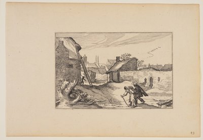 A Village, Ladder Standing against House on Left, from Landscapes by Claes Jansz. Visscher