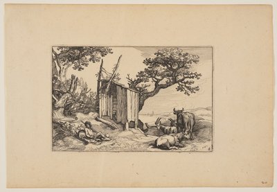 Dilapidated Barn with Herd and Cattle, from Landscapes by Claes Jansz. Visscher