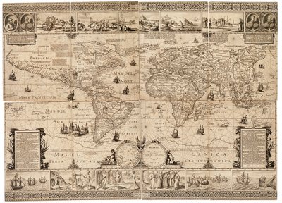 Composite Sheet with Engraving, Scale: circa 1:35,000,000 by Claes Jansz Visscher