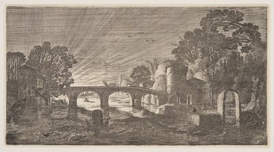 Sunset over a River, from Landscapes by Claes Jansz. Visscher II
