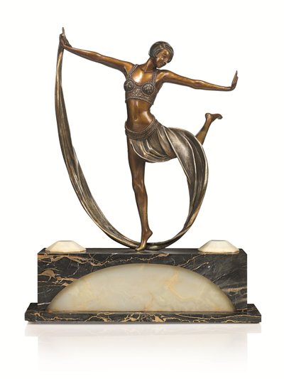 Art Deco figure with illuminated base, 