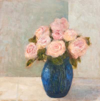 Pink Roses in Blue Vase by Claire Lerner