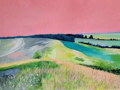 Dreamy Pink Sky Landscape by Claire Whitehead