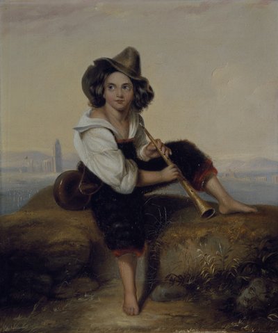 A peasant boy with a pipe, near the Flavian Aqueduct, c.1844 by Clara Montalba