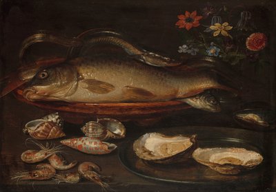 Still Life with Fish, Seafood and Flowers by Clara Peeters