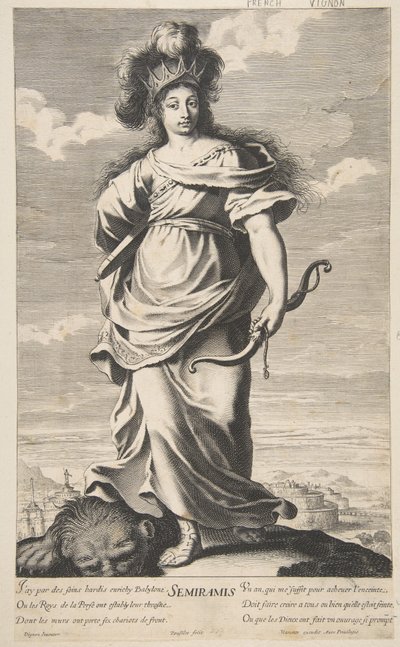Semiramis from Les Sept Merveilles du Monde, c.1639-40 (etching & engraving) by Claude (after) Vignon