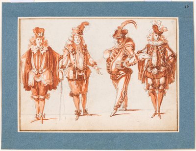 Four Costume Figures by Claude Gillot