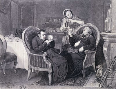Afterdinner: Two Priests Take Coffee and Digestive, Served by Their Maid by Claude Jacquand