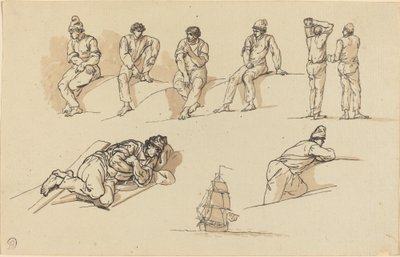 Eight Studies of Figures and a Ship at Sea by Claude Joseph Vernet