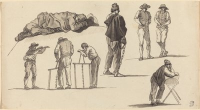 Figure Studies, Including One Man Sleeping on the Ground and Two Men Sawing by Claude Joseph Vernet