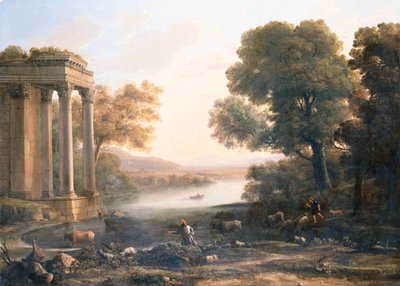 A Pastoral Landscape with Ruined Temple by Claude Lorrain