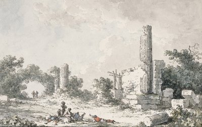 The ruins of the Temple of Castor and Pollux, Agrigento, with artists sketching by Claude Louis Chatelet