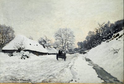 Cart, Road Under Snow in Honfleur by Claude Monet