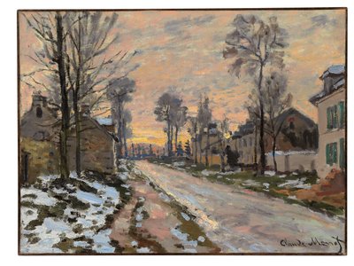 Route to Louveciennes, melting snow, setting sun, c.1869-70 by Claude Monet