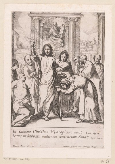Healing of the Lame Man and the Bent Woman on Sabbath from Miracles of Our Lord Jesus Christ (series title) by Claude Vignon