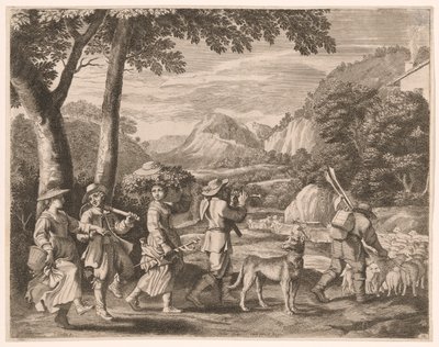 Returning from Work, Plate 12 from Pastorales by Claudine Bouzonnet Stella
