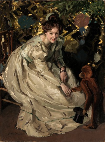 Woman in Arbor with Monkey by Claudio Castelucho