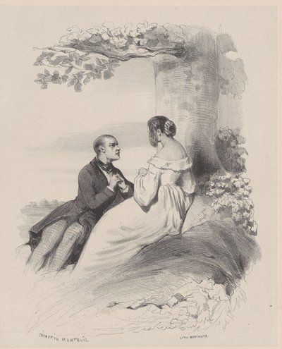 Man Proposing to a Woman whose Face is Hidden by Hair, ca. 1830-65 by Célestin Nanteuil