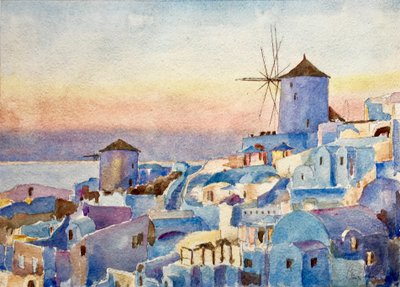 Santorini Oia – Sunset, Lighting-Up Time by Clive Wilson