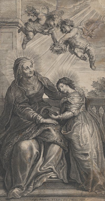 The education of the Virgin, with Saint Anne and the Virgin Mary reading with two p..., ca. 1700-24 by Coenrad Waumans