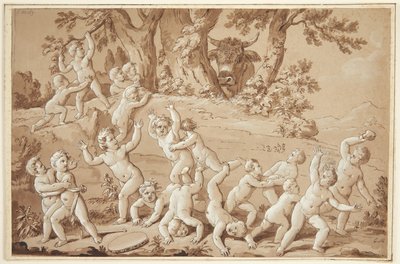 A Large Group of Putti Plunged into Terror by the Arrival of a Bull by Conrad Martin Metz