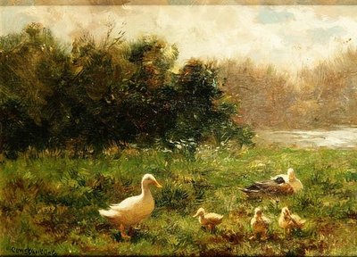 Duck and Ducklings on the Riverbank by Constant Artz